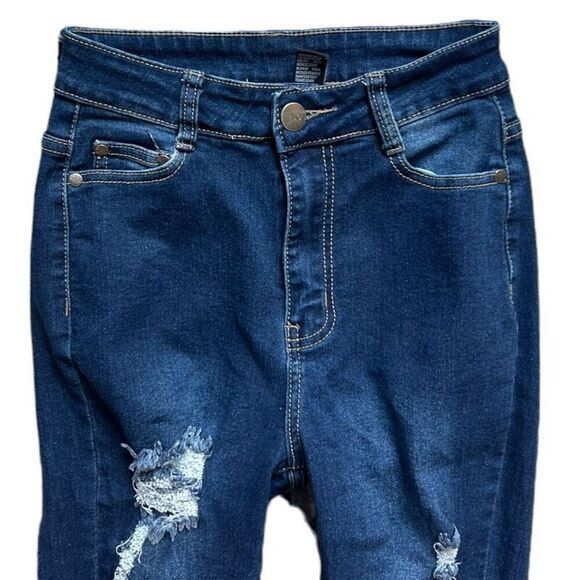 Womens Fashion Nova Bob Dark Rinse Distressed Skinny Jeans - Sz 5 / 6 - Picture 2 of 3